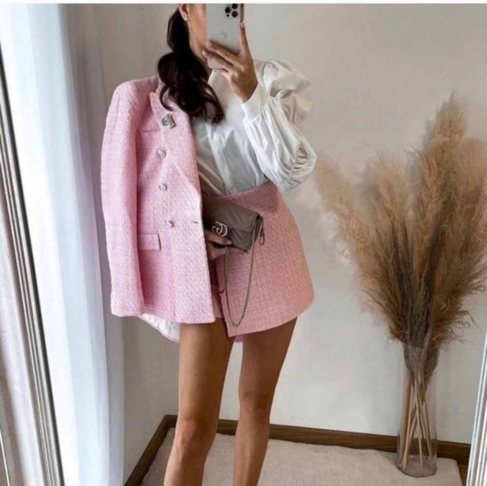 ZARA TWEED TEXTURED BLAZER PINK SIZE XS and M - Picture 7 of 16
